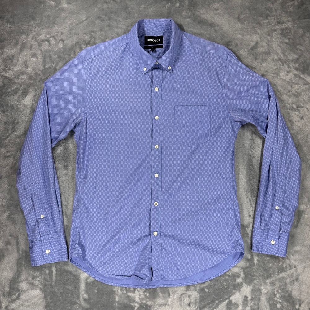 Bonobos Slim Fit Button Down Shirt Mens Medium Blue Polka Dot Long Sleeve Cotton